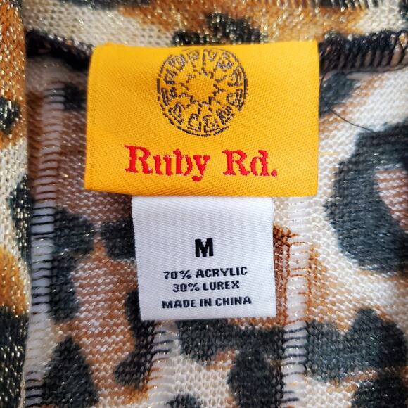 Ruby Rd Top M Leopard Cheetah Animal Print Lightweight Open Front Cardigan Women - Picture 6 of 7